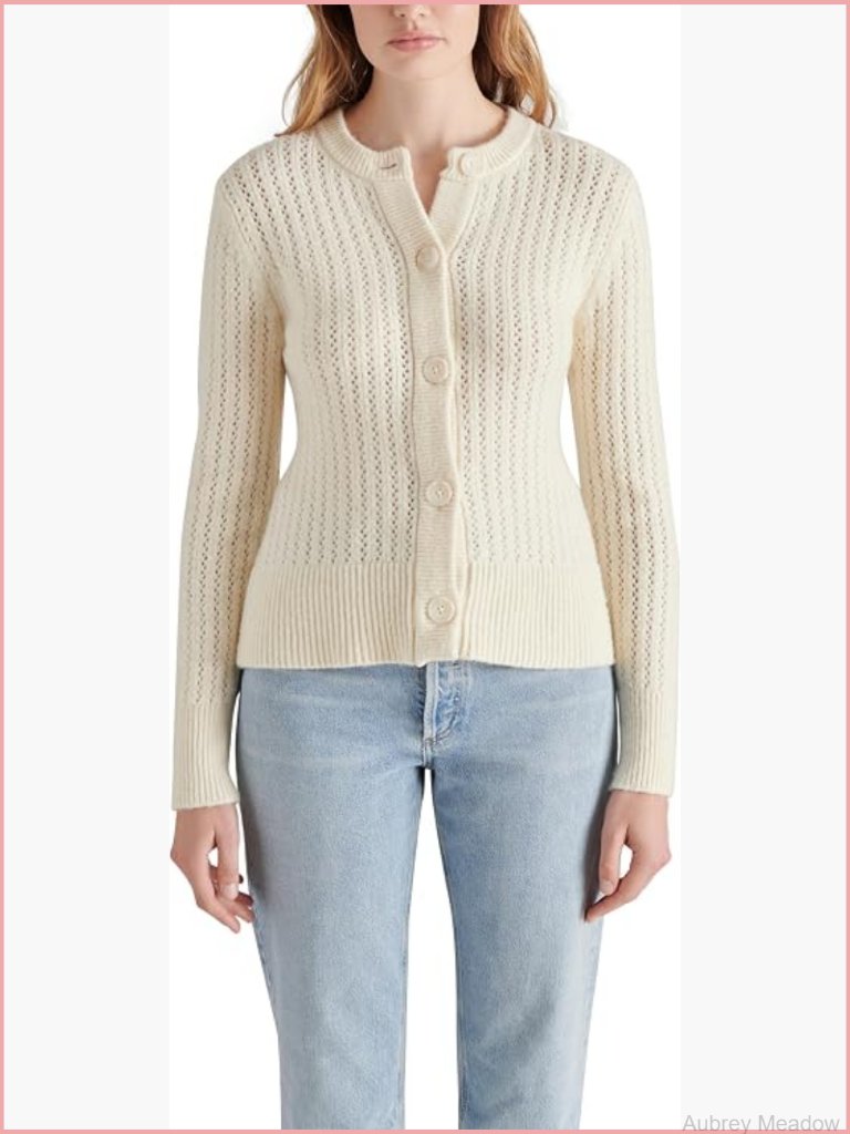 Women's Cardigan Sweater With Button Closure And Ribbed Cuffs, Medium Weight,